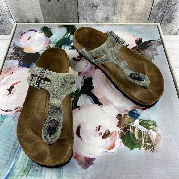 Birkenstock Shoes - Birkenstock Silver Double Strap Sandals Size 39